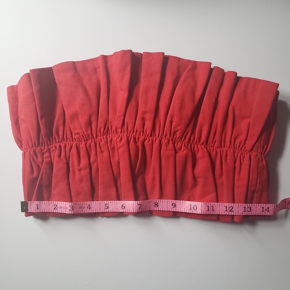 Selfie Leslie Thea Ruffle Linen Tie Back Crop Top Red Size USA Small - Picture 14 of 15